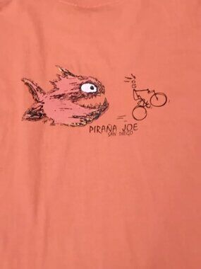 Vtg 2000s Pirana Joe San Diego Graphic Tee Orange Men's M Y2K Bicycle Fish
